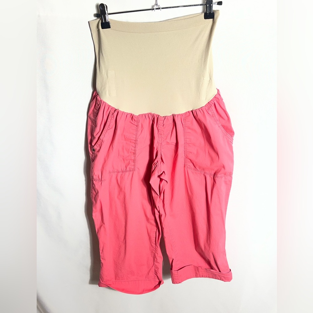 Motherhood Maternity Pink Cargo Bermuda Shorts Full Belly Panel Size L